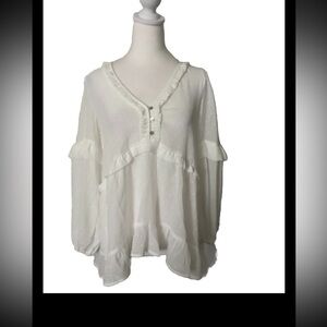 NWT Blu Pepper Boho Prairie White Long Sleeve Tunic small